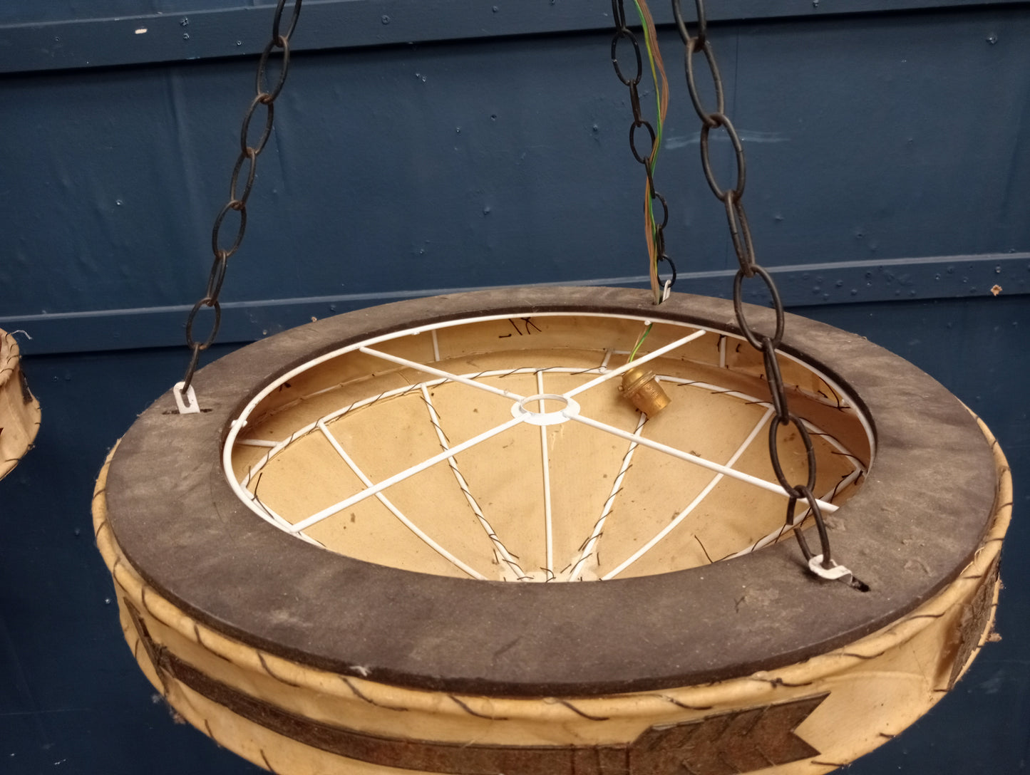 Pair of goatskin ceiling uplights