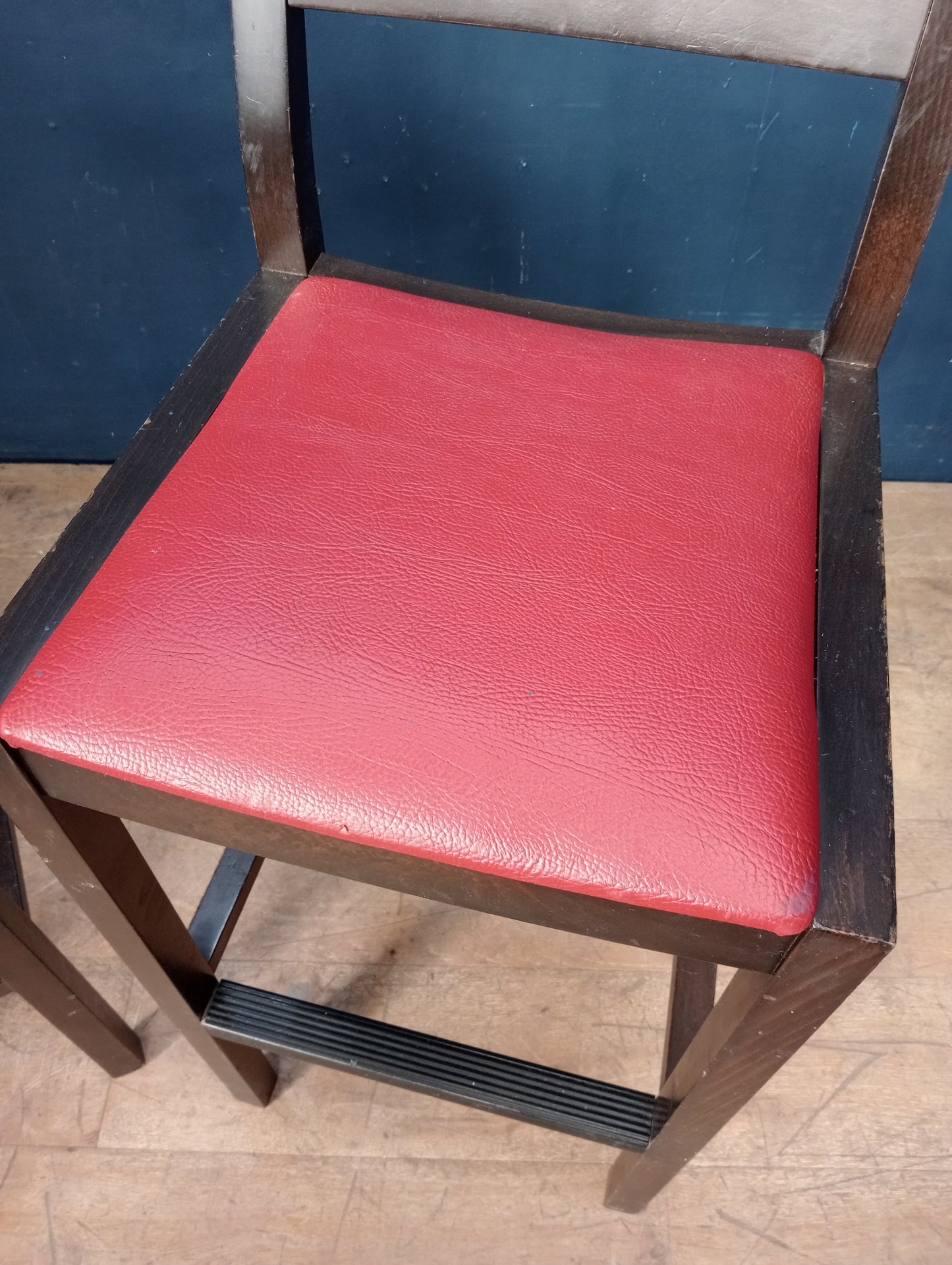 Pair of high stools red leather seat