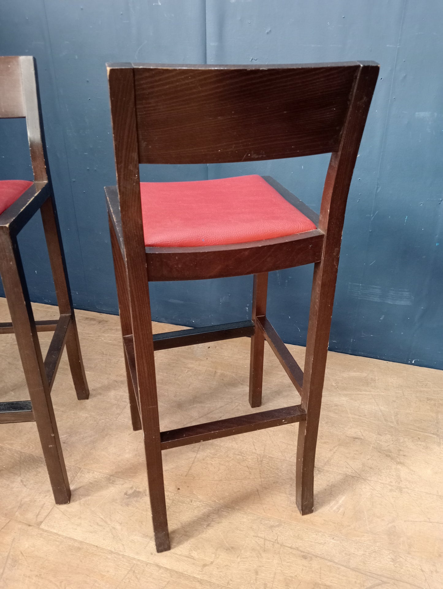 Pair of high stools red leather seat