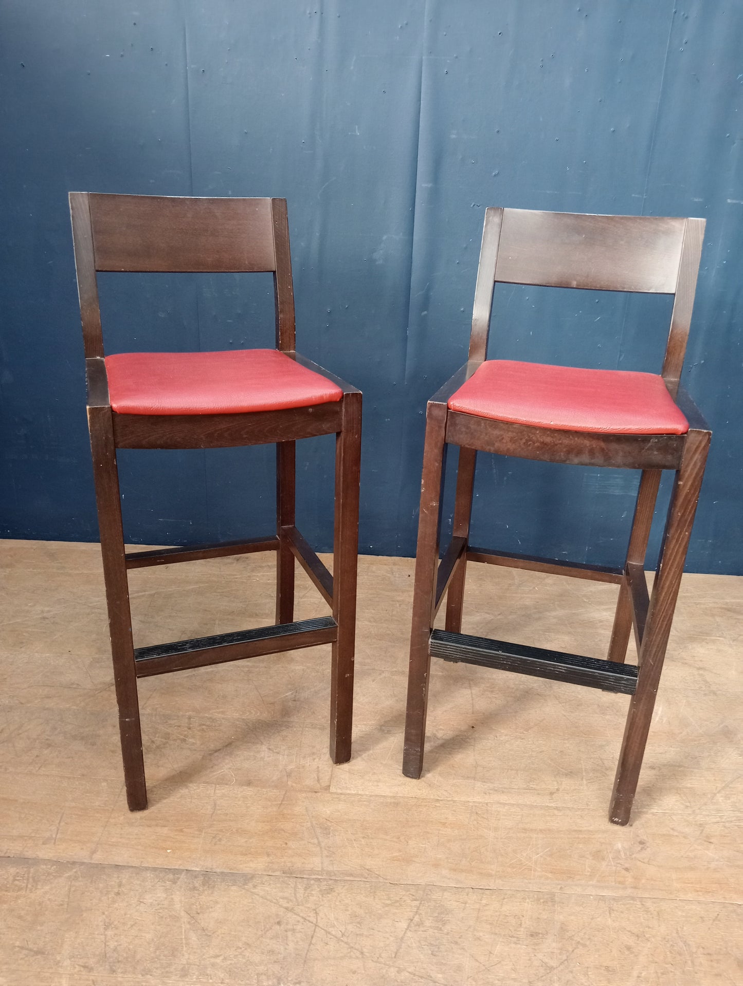 Pair of high stools red leather seat