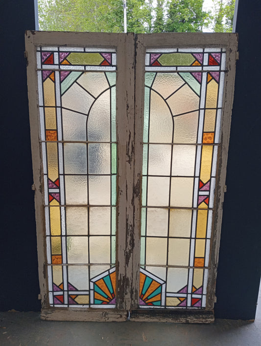 Pair of leaded stain glass windows