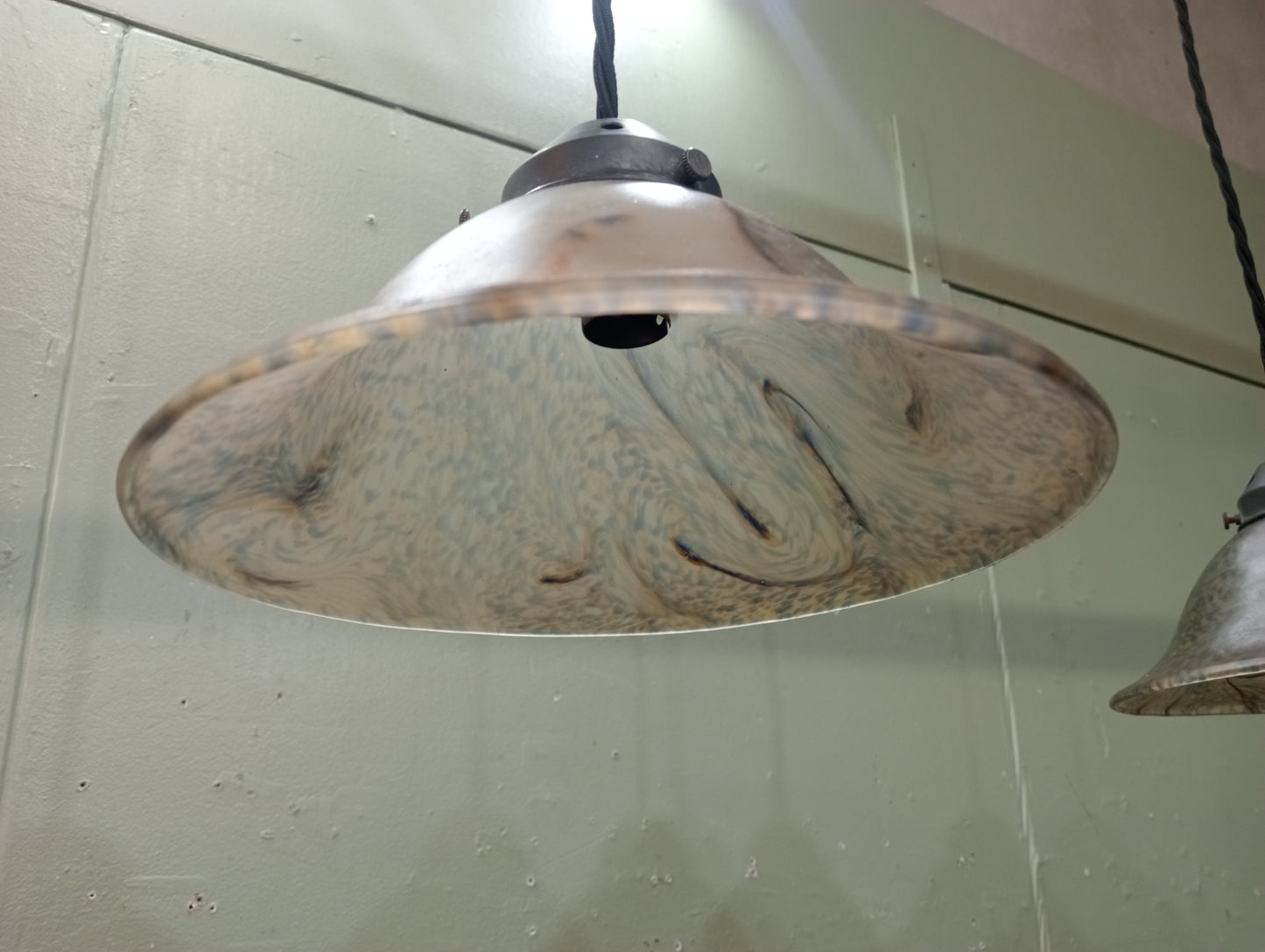 Pair of mercury glass pendant lights twisted braided cord and brass fittings