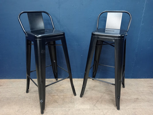 Pair of metal Tolex breakfast bar stools
