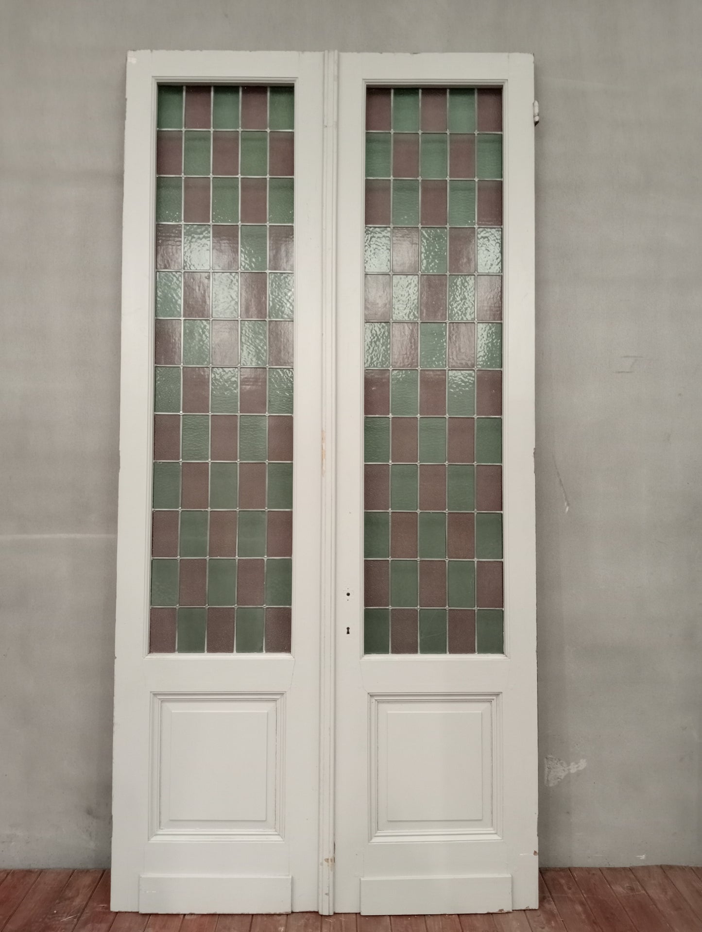 Pair of oak leaded glass doors