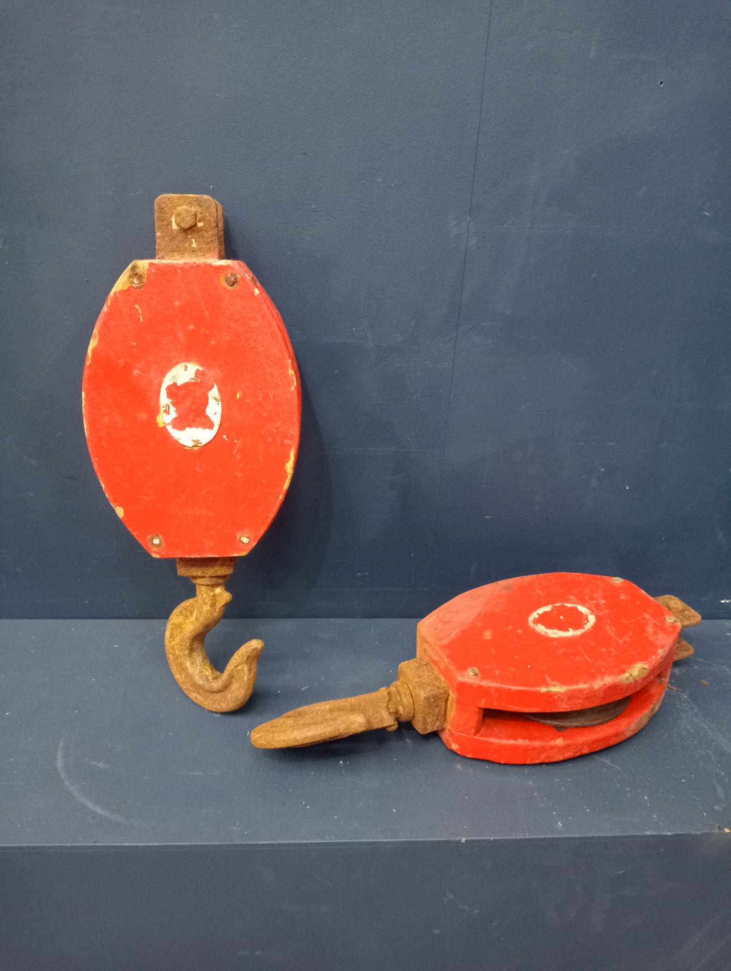 Pair of red ships pulleys