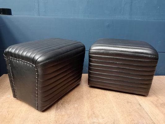 Pair of ribbed leather stools low