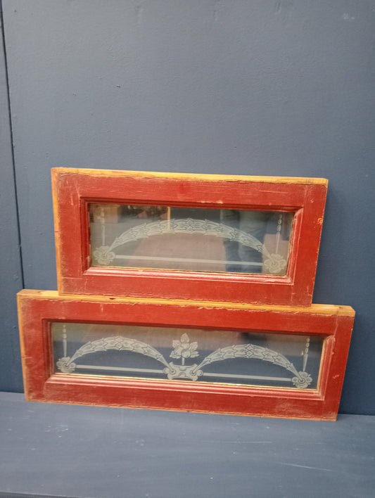 Pair of small etched glass windows-door heads