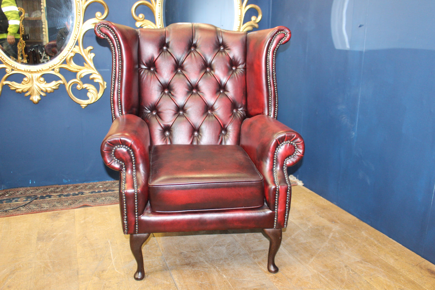 Queen Ann wingback leather armchair A