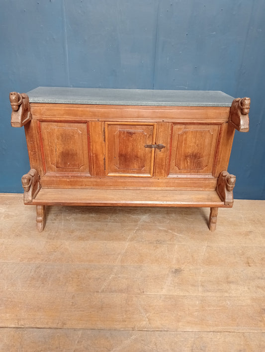 Rustic 19th C console table depicting horses with marble top
