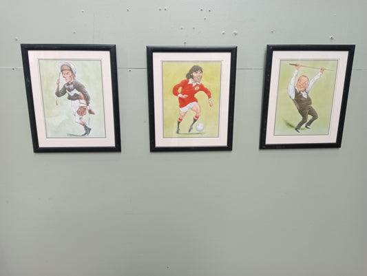 Set of 3 prints Lester Piggott, George Best, Dennis Taylor