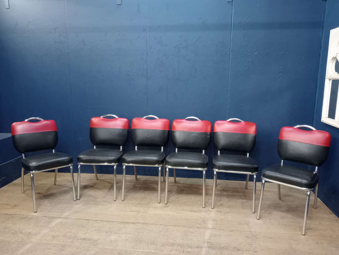Set of six chrome retro American style dining chairs