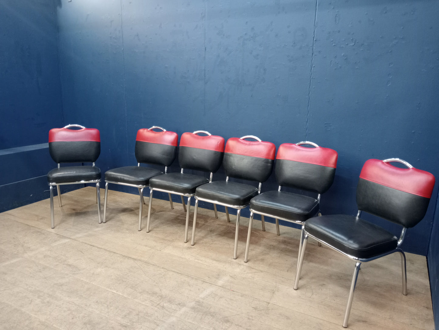 Set of six chrome retro American style dining chairs