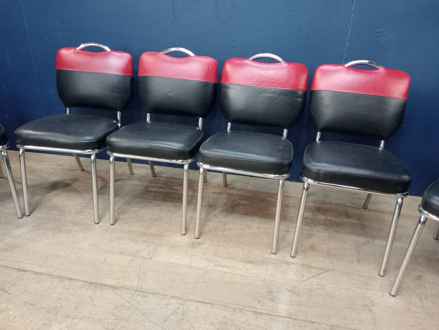 Set of six chrome retro American style dining chairs