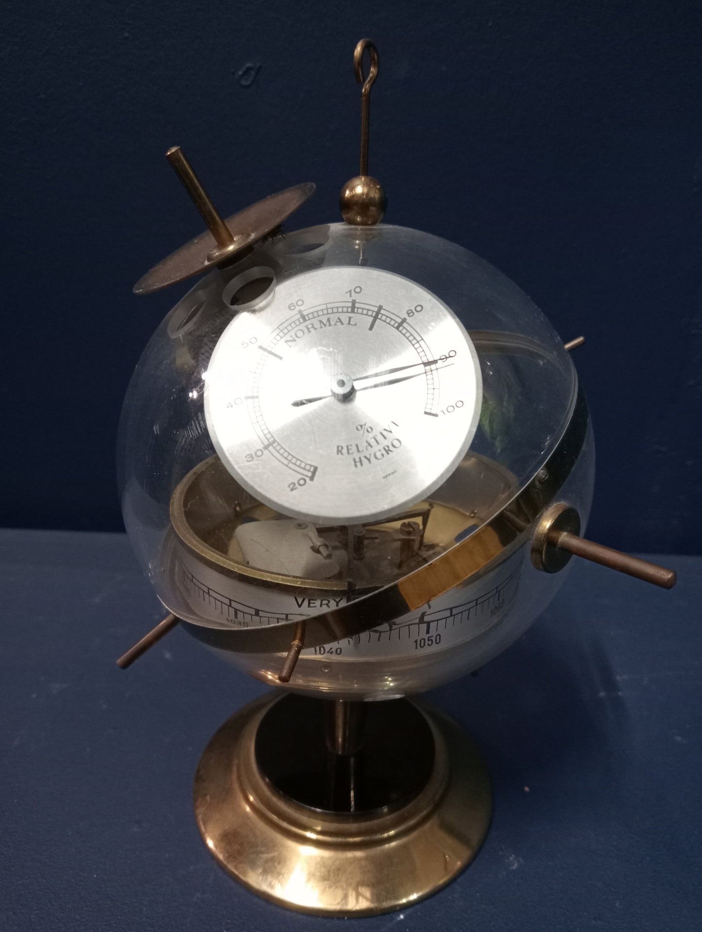 Spherical brass mounted weather station with thermometer , relative hydro and barometer dials