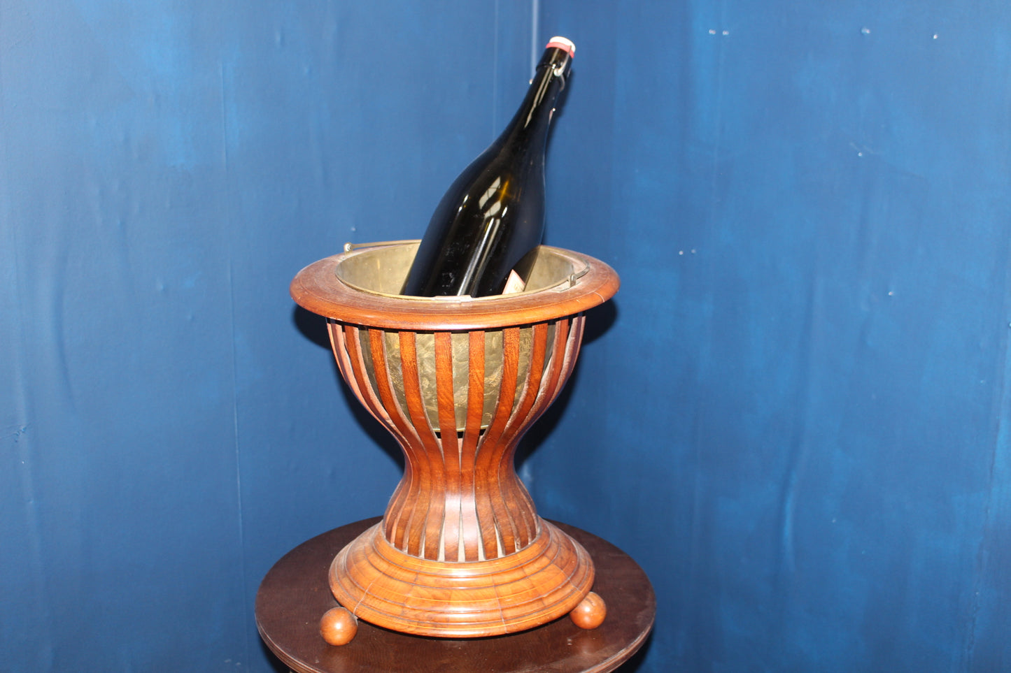 Teak ice bucket with brass liner