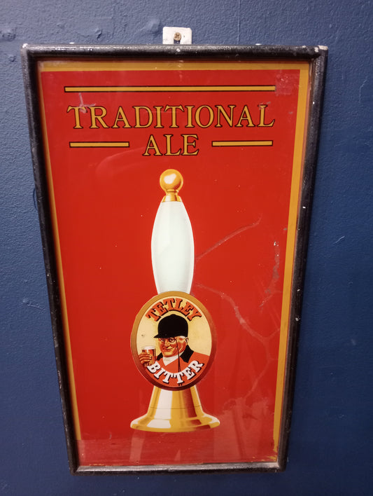 Tetley traditional ale painted glazed glass with aluminium frame