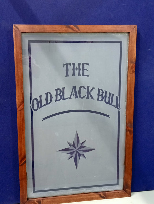 The old black bull framed etched glass