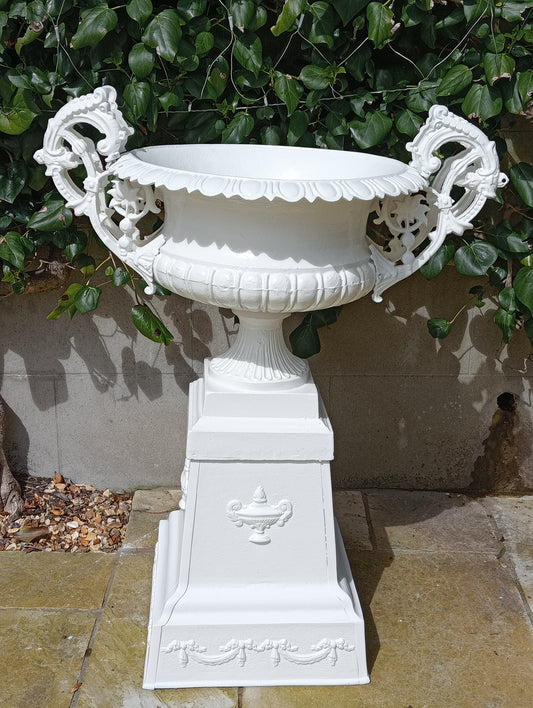 Victorian cast iron urn and base