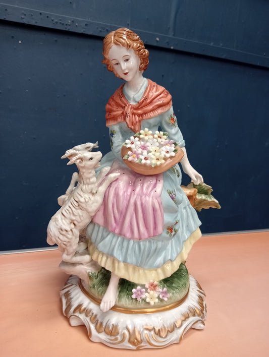 Vintage Heissen porcelain women and ram figure