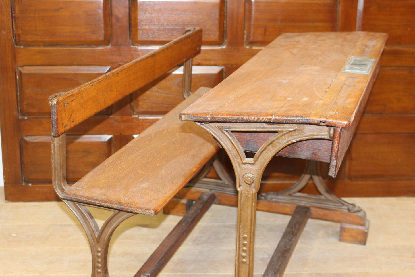 Vintage cast iron and wooden school desk