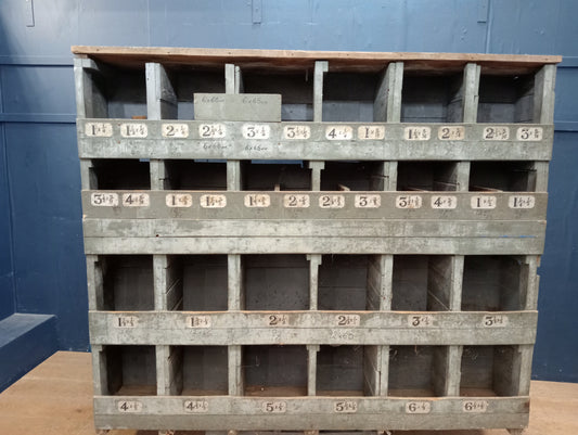 Vintage wooden double sided industrial pigeon hole storage unit