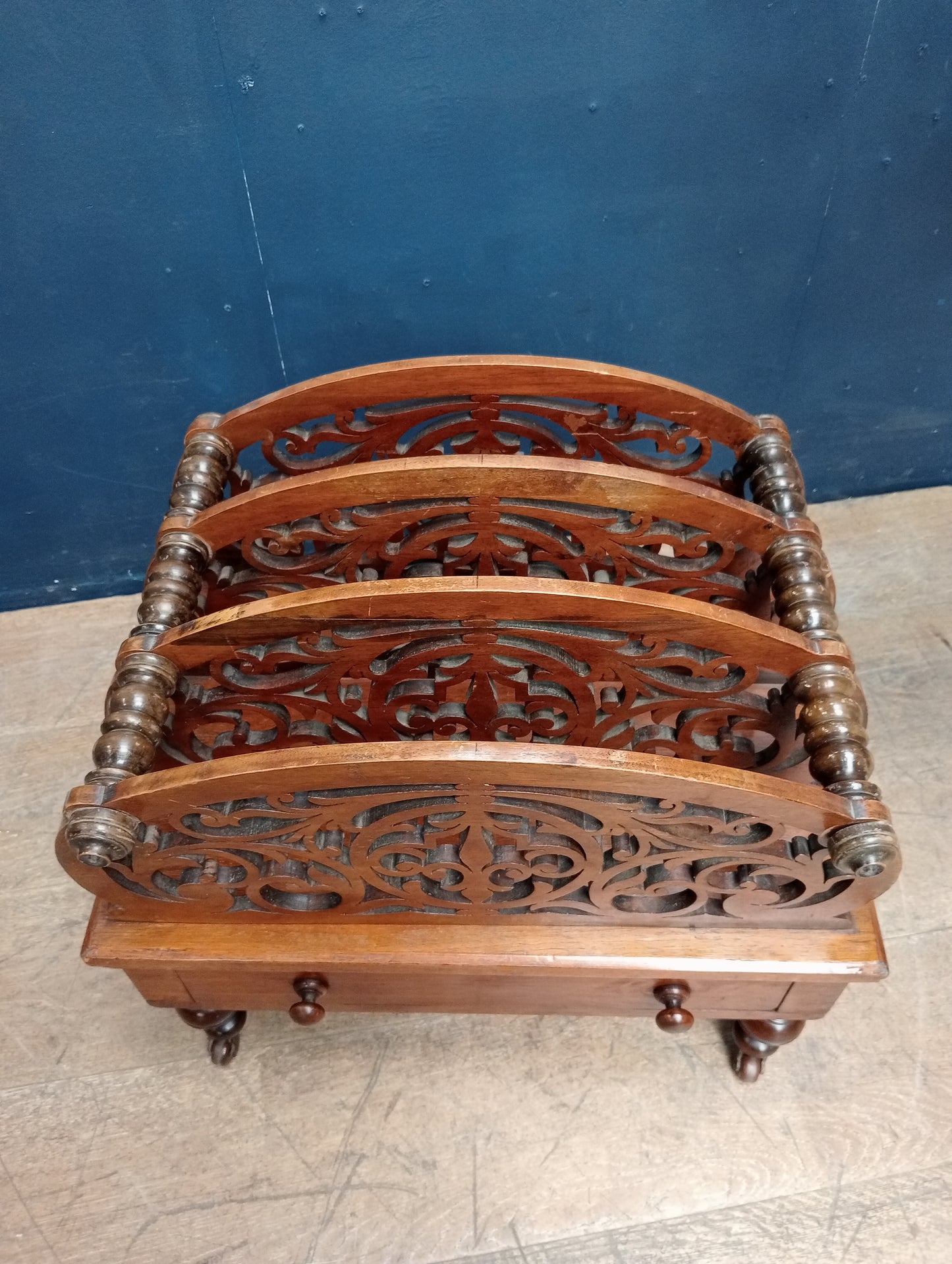 Walnut Victorian canterbury magazine stand