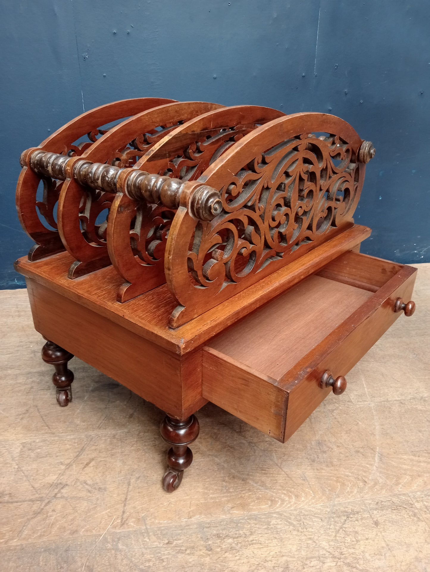 Walnut Victorian canterbury magazine stand