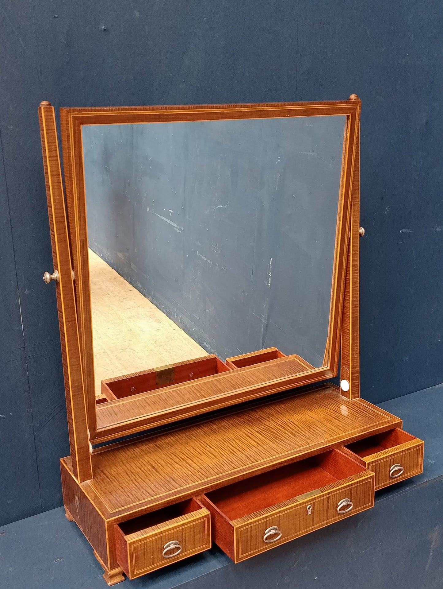 Walnut Edwardian 3 drawer toilet mirror