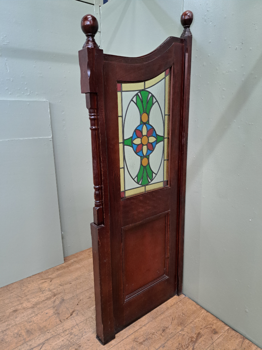 Mahogany double sided divider with floral stain glass