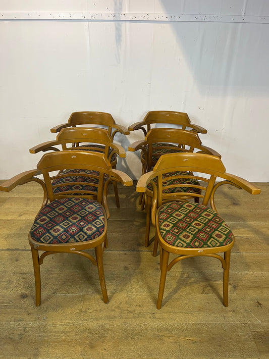 set of 6 bentwood chairs with upholstered seat ( 3 blue 3 green)